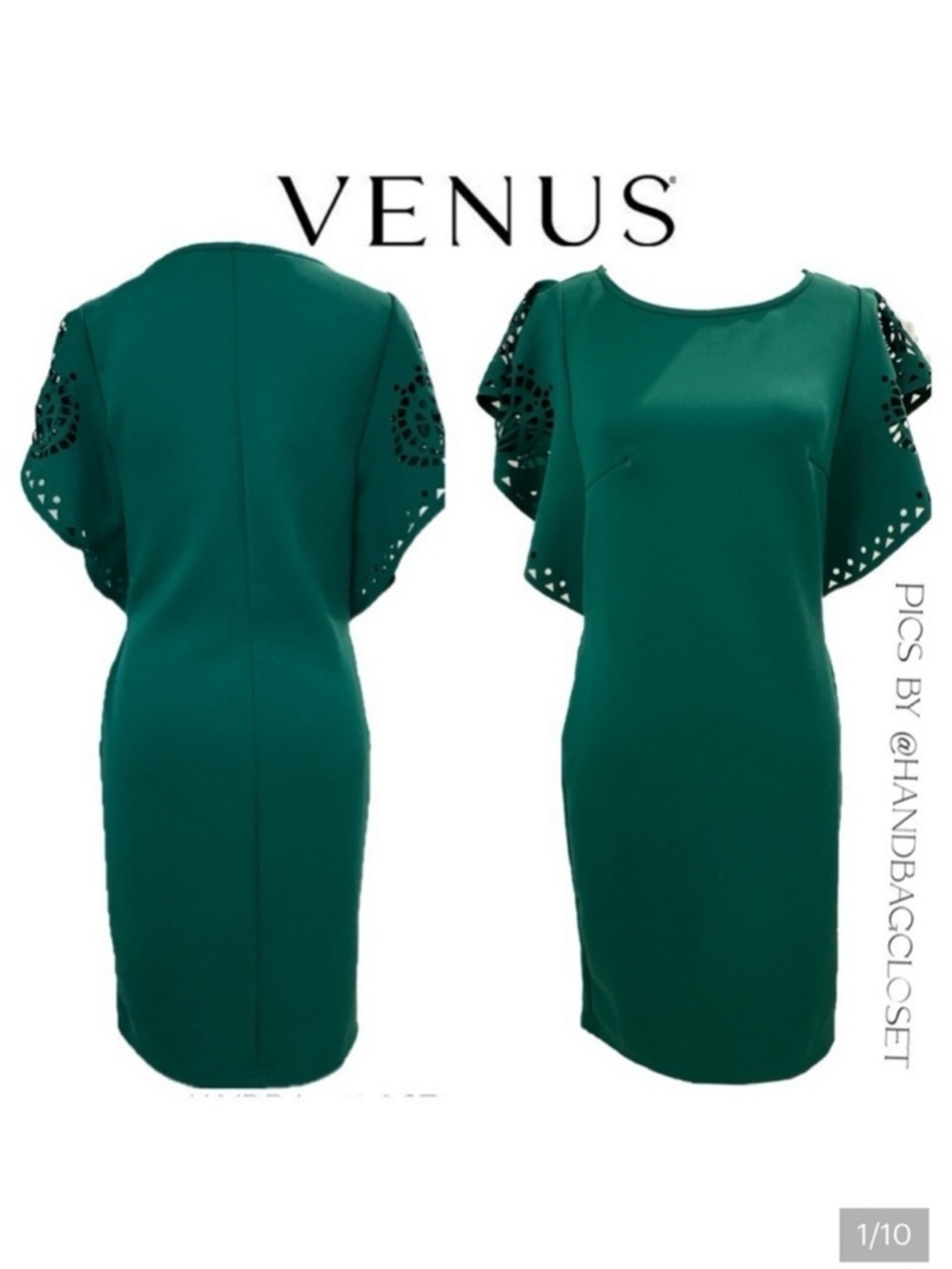 Venus Emerald Green Butterfly Laser Cut Sleeve Medium Dress
